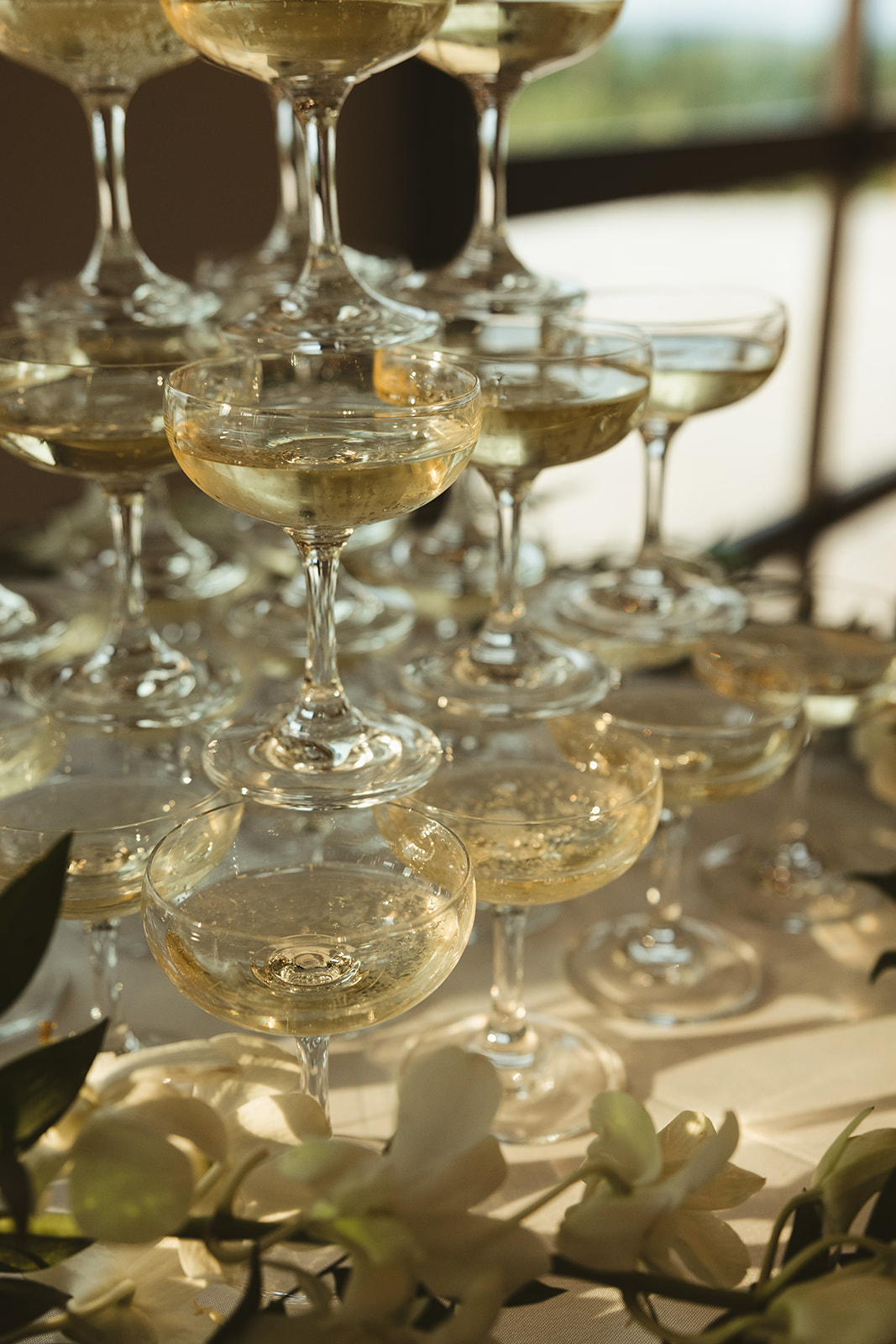 A wedding champagne tower