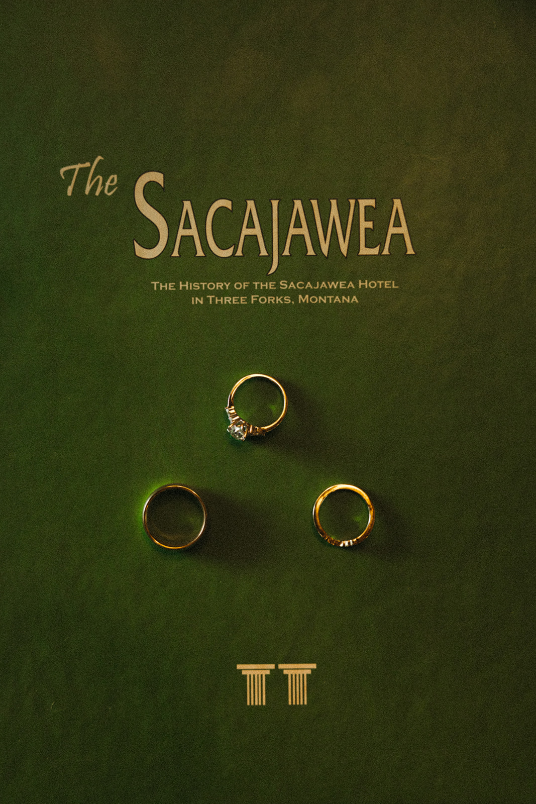 Wedding rings lying on top of a book at the Sacajawea hotel